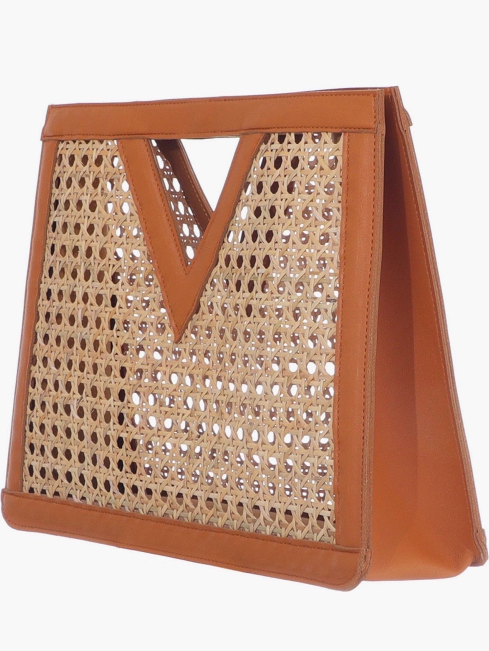 Woven Rattan Panel Tote in Tan